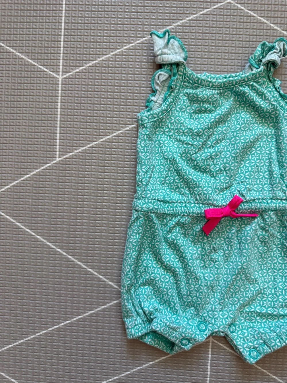 Carters|Baby girl Turquoise Printed Soft cotton Romper w Pink Bow•••NB size,boho